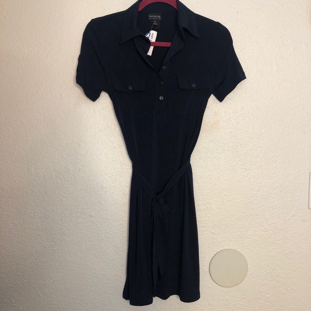 Navy Polyester Dress